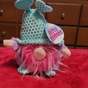 Fuzzy FRIENDS Blue and Pink Stuffed Gnome With Hearts On Hat